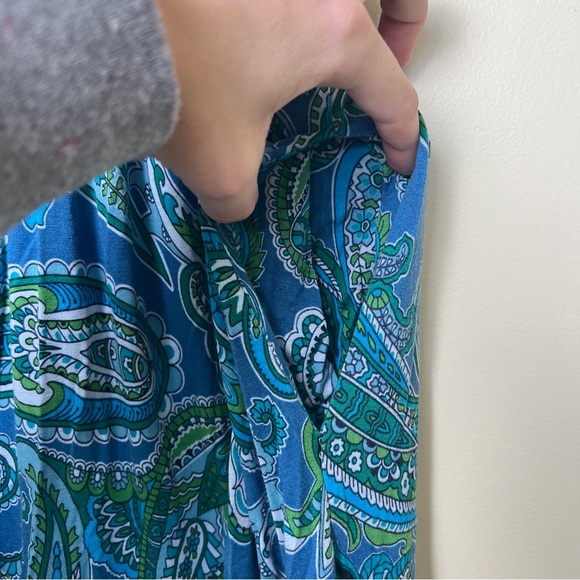 Boden Paisley Blue Green Jersey Maxi Dress Cut Out Back Tiered Pockets Size 6 - Picture 7 of 14